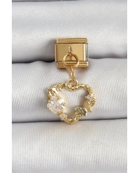 316L Çelik Sallantılı Zirkon Taşlı Kalp Model Gold Renk Nomination Charm