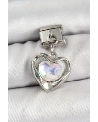 316L Çelik Sallantılı Zirkon Taşlı Kalp Model Gümüş Renk Nomination Charm