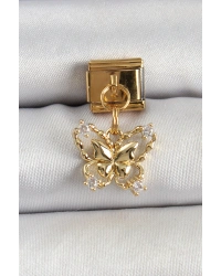 316L Çelik Sallantılı Zirkon Taşlı Kelebek Model Gold Renk Nomination Charm