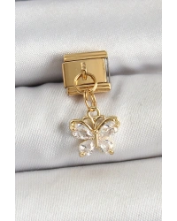 316L Çelik Sallantılı Zirkon Taşlı Kelebek Model Gold Renk Nomination Charm