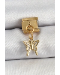 316L Çelik Sallantılı Zirkon Taşlı Kelebek Model Gold Renk Nomination Charm