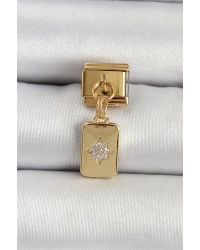 316L Çelik Sallantılı Zirkon Taşlı Kutup Yıldızı Figürlü Dikdörtgen Model Gold Renk Nomination Charm