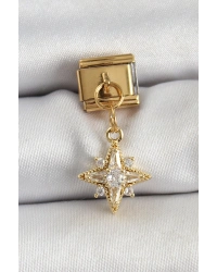 316L Çelik Sallantılı Zirkon Taşlı Kutup Yıldızı Model Gold Renk Nomination Charm