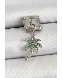 316L Çelik Sallantılı Zirkon Taşlı Palmiye Ağacı Model Gümüş Renk Nomination Charm