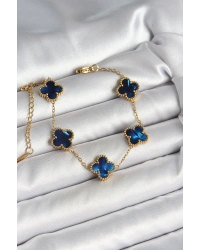 316L Çelik Sedefli Lacivert Gold Renk Yonca Kadın Bileklik