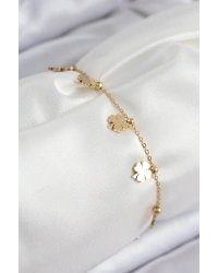 316L Çelik Sıralı Yonca Model Gold Renk Kadın Bileklik