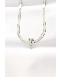 316L Çelik T Harfli Silver Renk İtalyan Zincirli Kolye