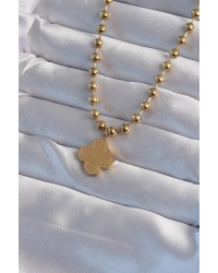 316L Çelik Top Zincirli Gold Renk İşlemeli Yonca Model Kolye