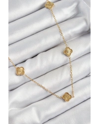 316L Çelik Yonca Model Gold Renk Kadın Kolye