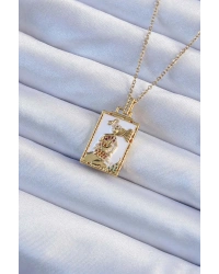 316L Çelik Zincir Altın Renk Beyaz Mineli Tarot Kolye