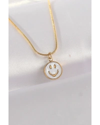 316L Çelik Zincir Altın Renk Mermer Desenli Minimal Smile Kolye