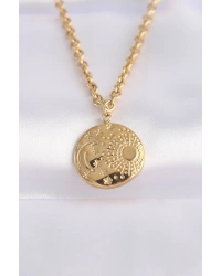 316L Çelik Zincir Altın Renk Oval Desenli Kolye