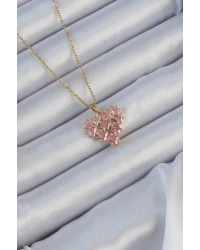 316L Çelik Zincir Altın Renk Pembe Parçalı Zirkon Taşlı Kalp Kolye