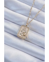 316L Çelik Zincir Altın Renk Zirkon Taşlı Aslan Figürlü Tarot Kolye