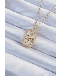 316L Çelik Zincir Altın Renk Zirkon Taşlı Boğa Figürlü Tarot Kolye