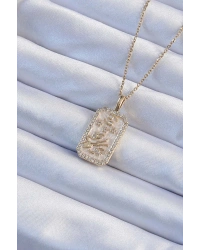 316L Çelik Zincir Altın Renk Zirkon Taşlı Çerçeveli Tarot Kolye