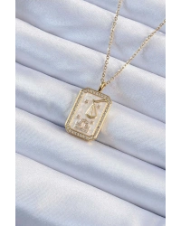 316L Çelik Zincir Altın Renk Zirkon Taşlı Çerçeveli Tarot Kolye