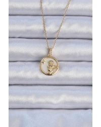 316L Çelik Zincir Altın Renk Zirkon Taşlı Mineli Melek Kolye