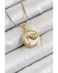 316L Çelik Zincir Beyaz Mineli Sanatsal Portre İstiridye Model Gold Renk Kadın Kolye