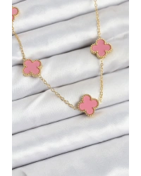 316L Çelik Zincir Gold Pembe Renk Yonca Kadın Kolye