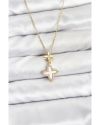 316L Çelik Zincir Gold Renk 4 Yapraklı Yonca Model Zirkon Taşlı Kadın Kolye