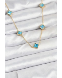 316L Çelik Zincir Gold Renk Buz Mavisi Baby Boy Yonca Kadın Kolye