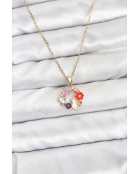 316L Çelik Zincir Gold Renk Çiçekli Kedili Model Kadın Kolye