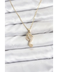 316L Çelik Zincir Gold Renk Deniz Atı Model Zirkon Taşlı Kadın Kolye