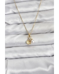 316L Çelik Zincir Gold Renk Deniz Kabuğu ve Deniz Yıldızı Model Zirkon Taşlı Kadın Kolye