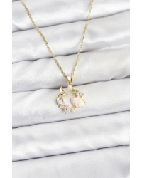 316L Çelik Zincir Gold Renk Deniz Tema Model Zirkon Taşlı Kadın Kolye