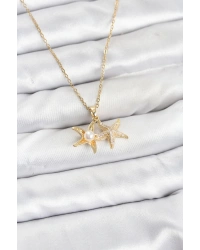 316L Çelik Zincir Gold Renk Deniz Yıldızı Model Zirkon Taşlı Kadın Kolye