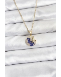 316L Çelik Zincir Gold Renk Gece Model Zirkon Taşlı Kadın Kolye