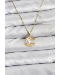 316L Çelik Zincir Gold Renk İstiridye İnci Model Zirkon Taşlı Kadın Kolye