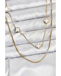 316L Çelik Zincir Gold Renk İtalyan Zincirli Yonca Model Kadın Kolye