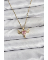 316L Çelik Zincir Gold Renk Kanatlı Kalp Model Zirkon Taşlı Kadın Kolye