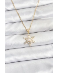 316L Çelik Zincir Gold Renk Kar Tanesi Model Zirkon Taşlı Kadın Kolye