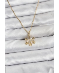 316L Çelik Zincir Gold Renk Kar Tanesi Model Zirkon Taşlı Kadın Kolye