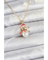 316L Çelik Zincir Gold Renk Kardan Adam Model Yılbaşı Temalı Kadın Kolye