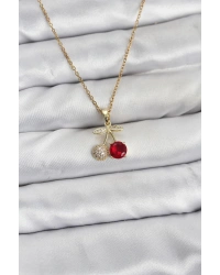 316L Çelik Zincir Gold Renk Kiraz Model Zirkon Taşlı Kadın Kolye