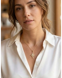 316L Çelik Zincir Gold Renk Kutup Yıldızı Model Zirkon Taşlı Kadın Kolye