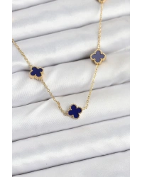 316L Çelik Zincir Gold Renk Lacivert Baby Boy Yonca Kadın Kolye