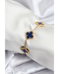 316L Çelik Zincir Gold Renk Lacivert Yonca Kadın Bileklik