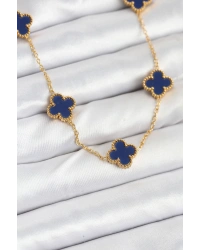 316L Çelik Zincir Gold Renk Lacivert Yonca Kadın Kolye