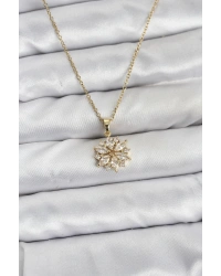 316L Çelik Zincir Gold Renk Lotus Model Zirkon Taşlı Kadın Kolye