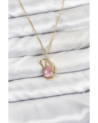316L Çelik Zincir Gold Renk Pembe Kuğu Model Zirkon Taşlı Kadın Kolye