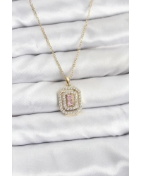 316L Çelik Zincir Gold Renk Plaka Model Zirkon Taşlı Kadın Kolye