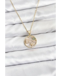 316L Çelik Zincir Gold Renk Şans Kolyesi Model Zirkon Taşlı Kadın Kolye