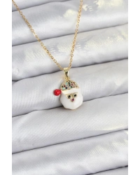 316L Çelik Zincir Gold Renk Şapkalı Kardan Adam Kafası Model Yılbaşı Temalı Kadın Kolye