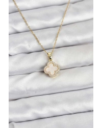 316L Çelik Zincir Gold Renk Sedefli Yonca Kadın Kolye