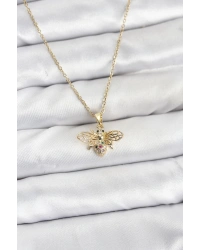 316L Çelik Zincir Gold Renk Sinek Model Zirkon Taşlı Kadın Kolye